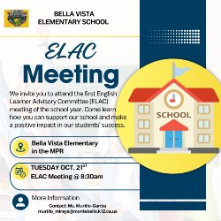 English Learner Advisory Committee Meeting October 21 at 8:30 am in the Multipurpose Room
