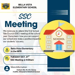 School Site Council meeting October 21 at 9:00am in the Multipurpose Rooom