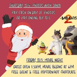 santa and a wolf and shark with the "bad guys" movie title 