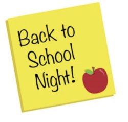 a written message reads "Back to School Night" in black text on a sticky note